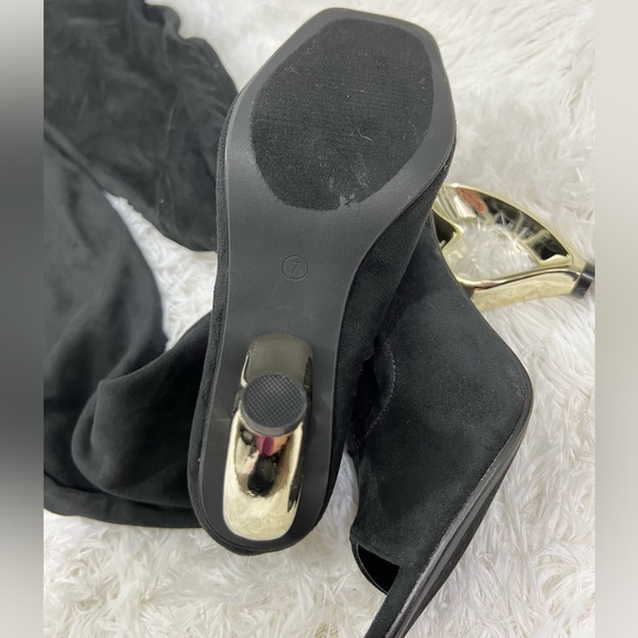 YOKI Over The Knee Stretch Peep Toe Boots Heart Shaped Heel Zip Up Black Size 7 - Picture 11 of 15